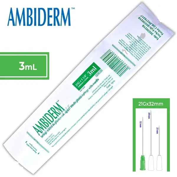JERINGA 3 mL. (Ambiderm) c/AGUJA 21Gx32mm. c/1 Pza.