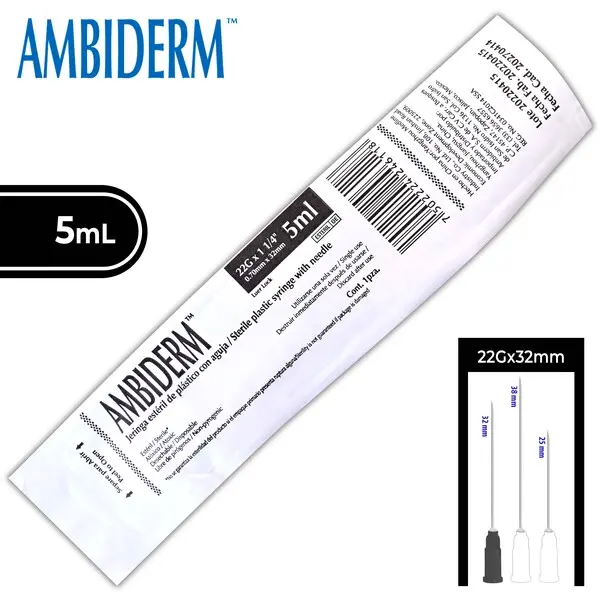 JERINGA 5 mL. (Ambiderm) c/AGUJA 22Gx32mm. c/1 Pza.