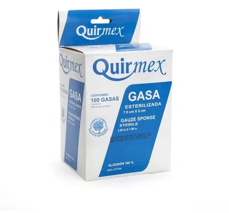 [293011] GASA ESTERILIZADA (Quirmex) 7.5x5cm. T20x12, 8C. Exhib. c/100 Sobs.