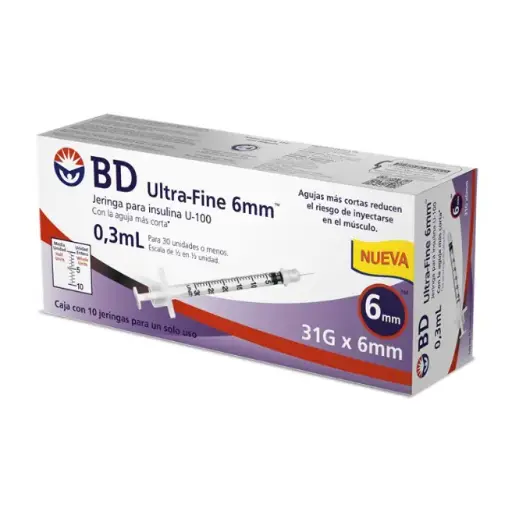 [124033] JERINGA 0.3mL. (BD U-Fine) Insulina c/AGUJA INTEGRADA 31Gx6mm. c/10 Pzs.