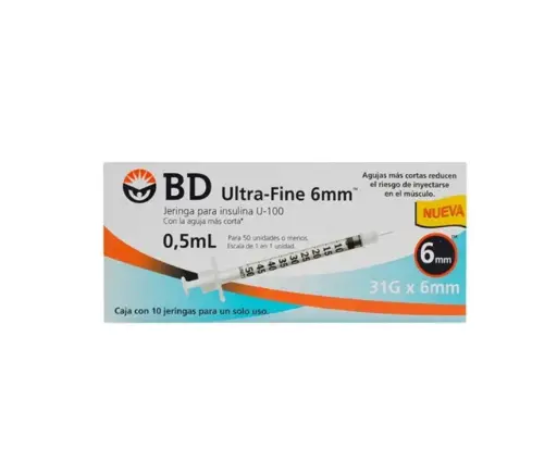 [124035] JERINGA 0.5mL. (BD U-Fine) Insulina c/AGUJA INTEGRADA 31Gx6mm. c/10 Pzs.
